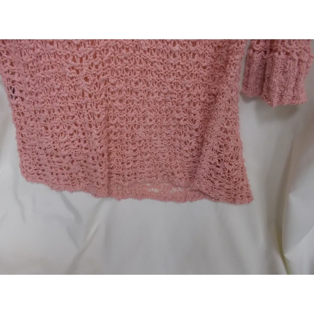 Cahaya by Tanami Pink Open Knit Strappy V-Neck Sweater Ruffle Cuff 3/4 Sleeve - Picture 4 of 6